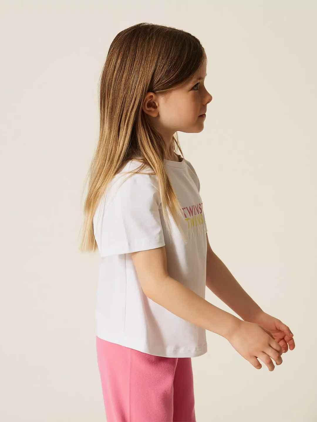 Twinset t-shirt kids bianco con logo multicolor