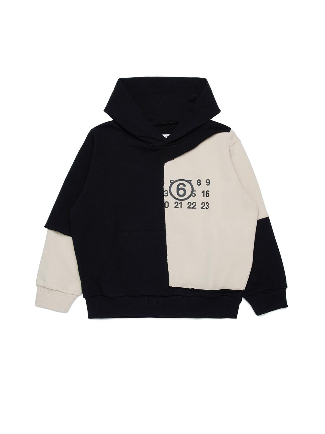 Maison Margiela felpa kids nero e beige con cappuccio