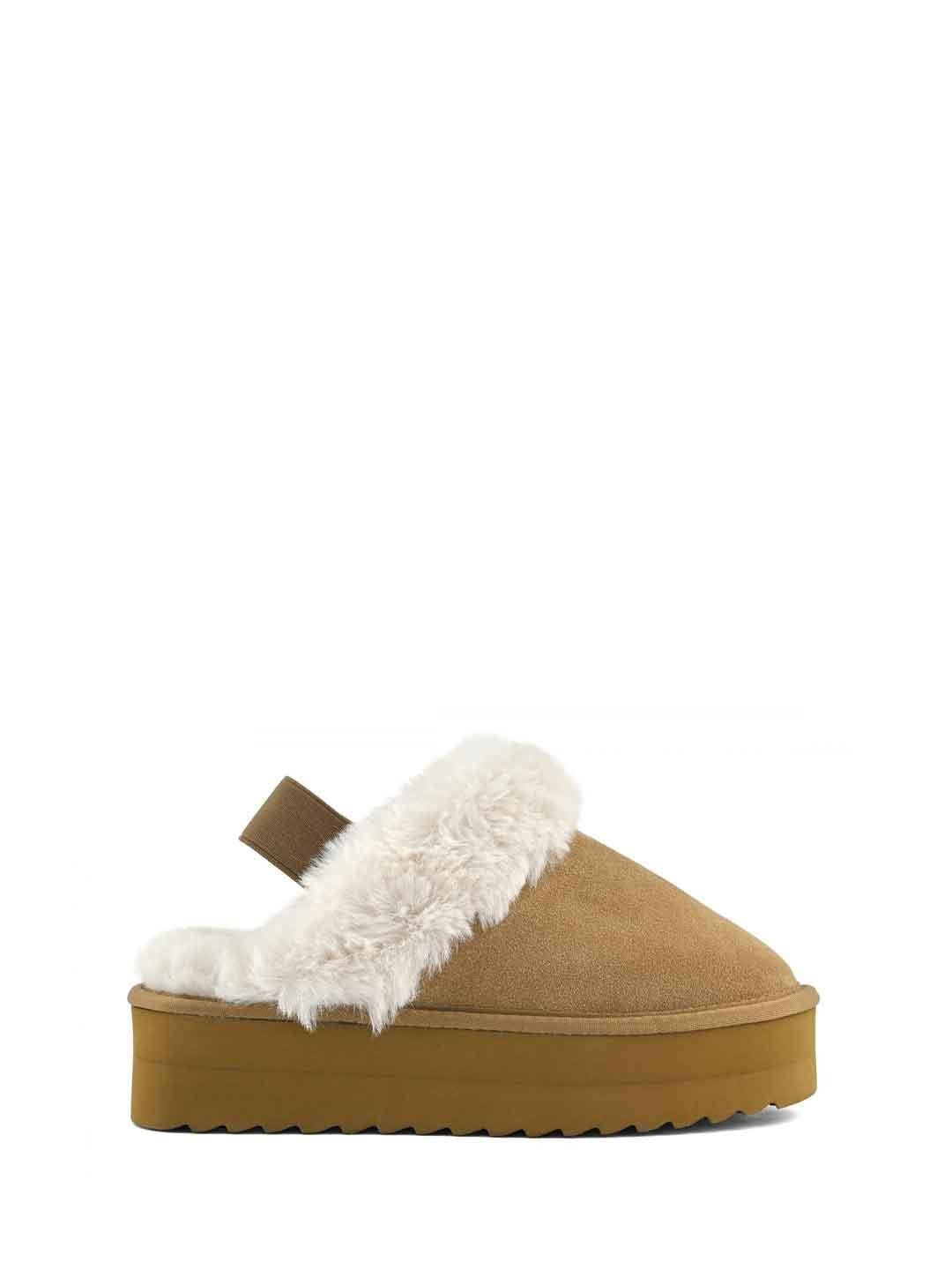 Colors Of California sabot marrone platform con pelliccia