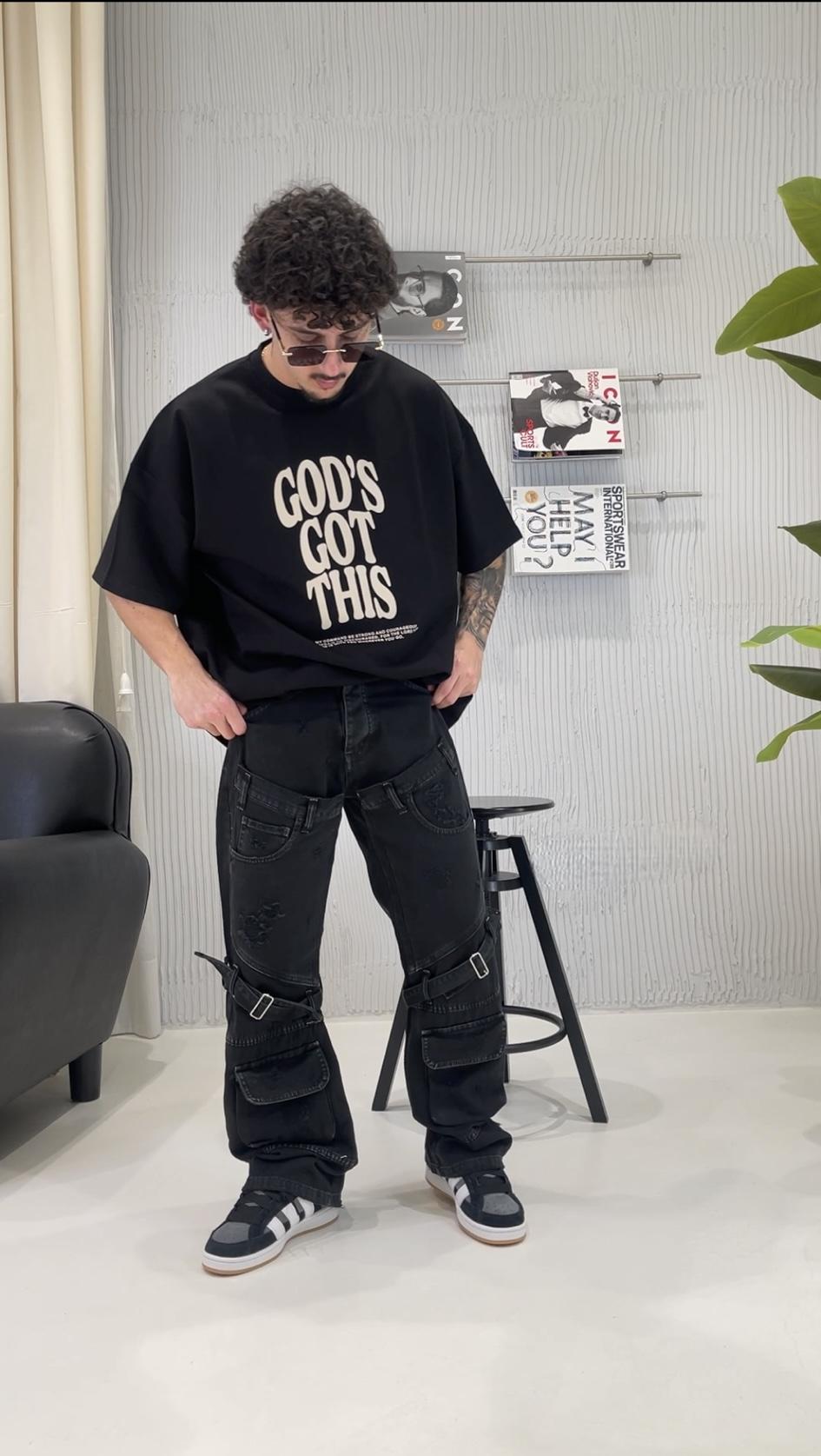 Cianotic jeans nero baggy con tasconi