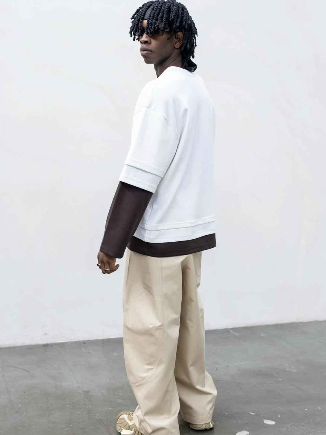 Present Day Long Triple t-shirt bianco e marrone