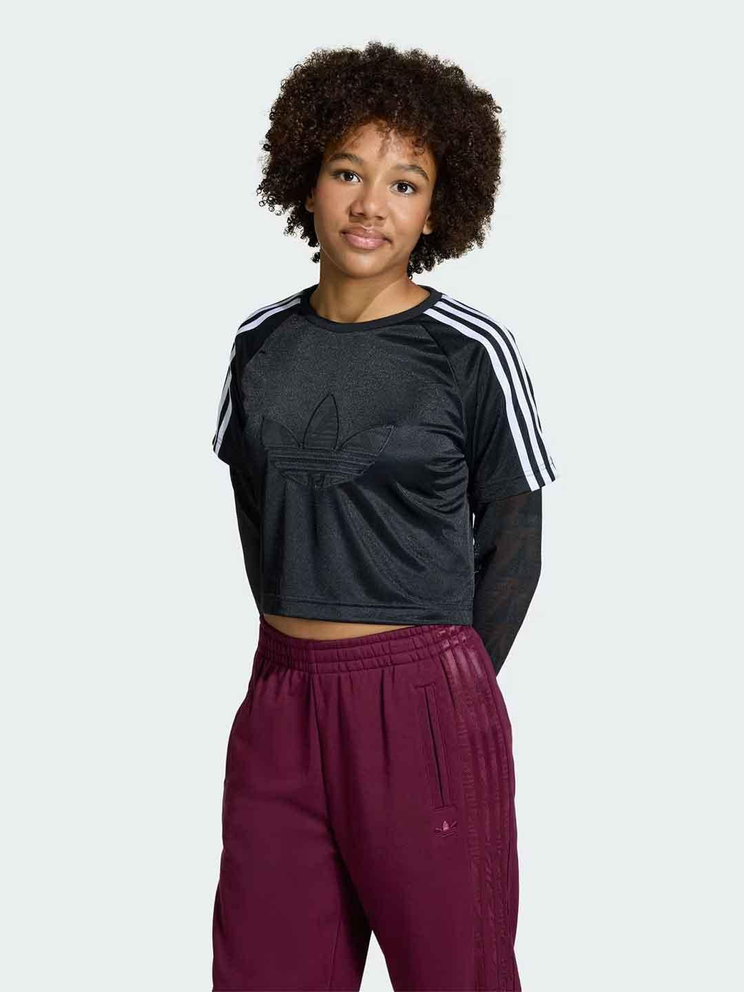 Adidas t-shirt nero maniche in pizzo