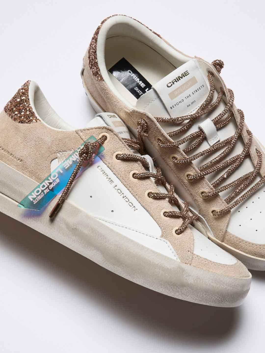 Crime Sk8 Deluxe Wedge sneakers bianco con lacci in strass