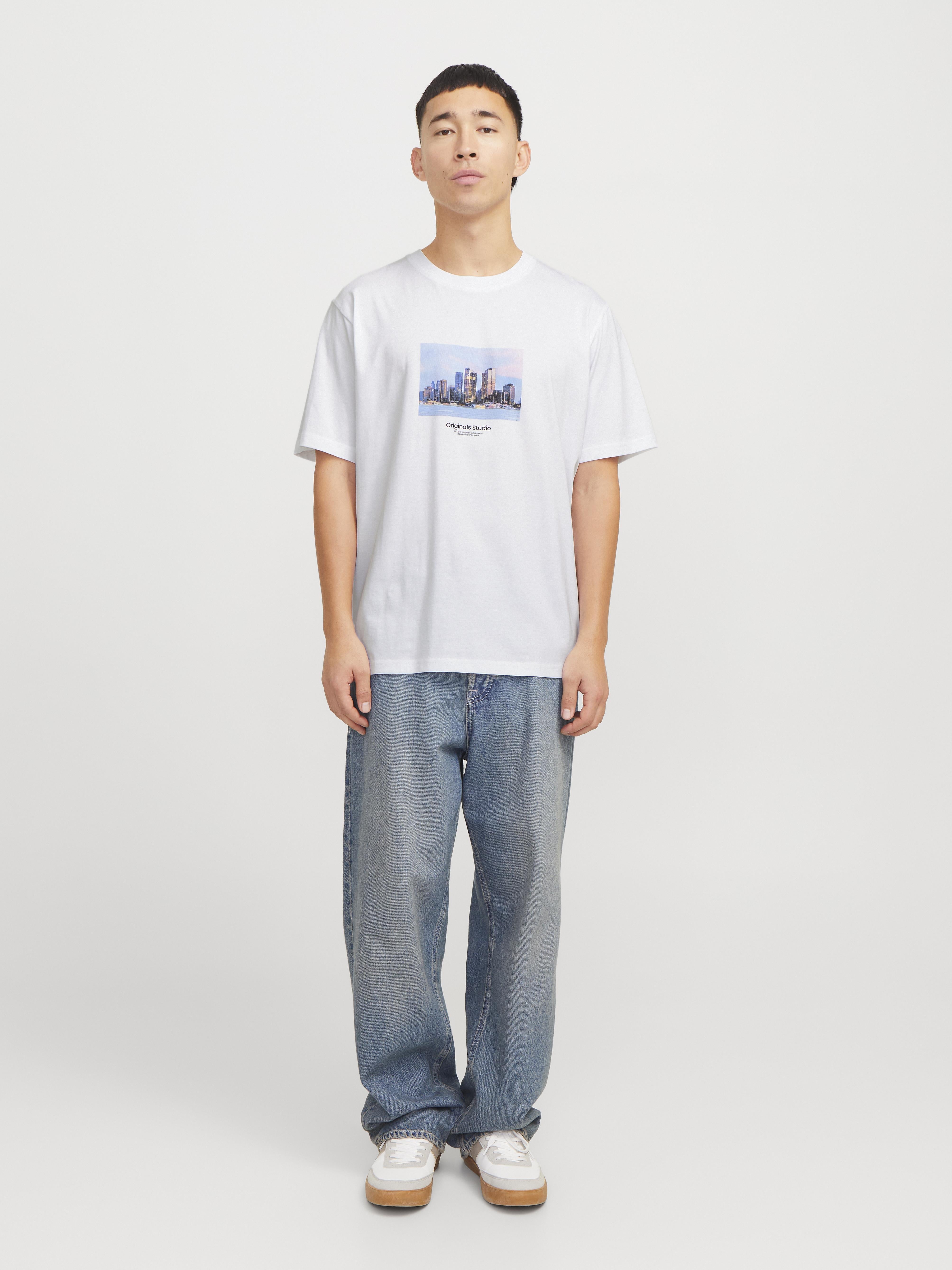 Jack & Jones t-shirt bianco con grafica grattacieli