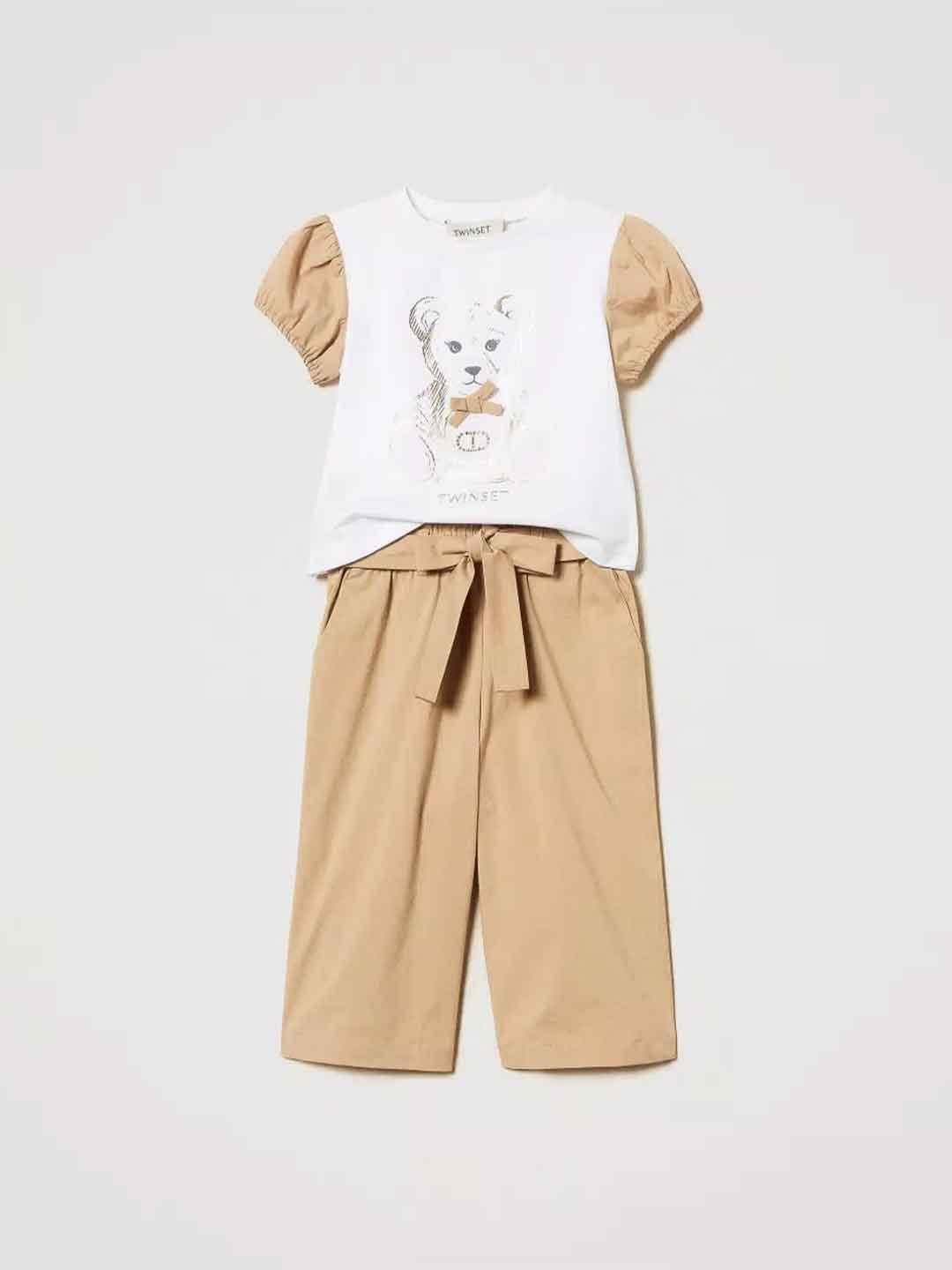 Twinset coordinato kids bianco stampa teddy