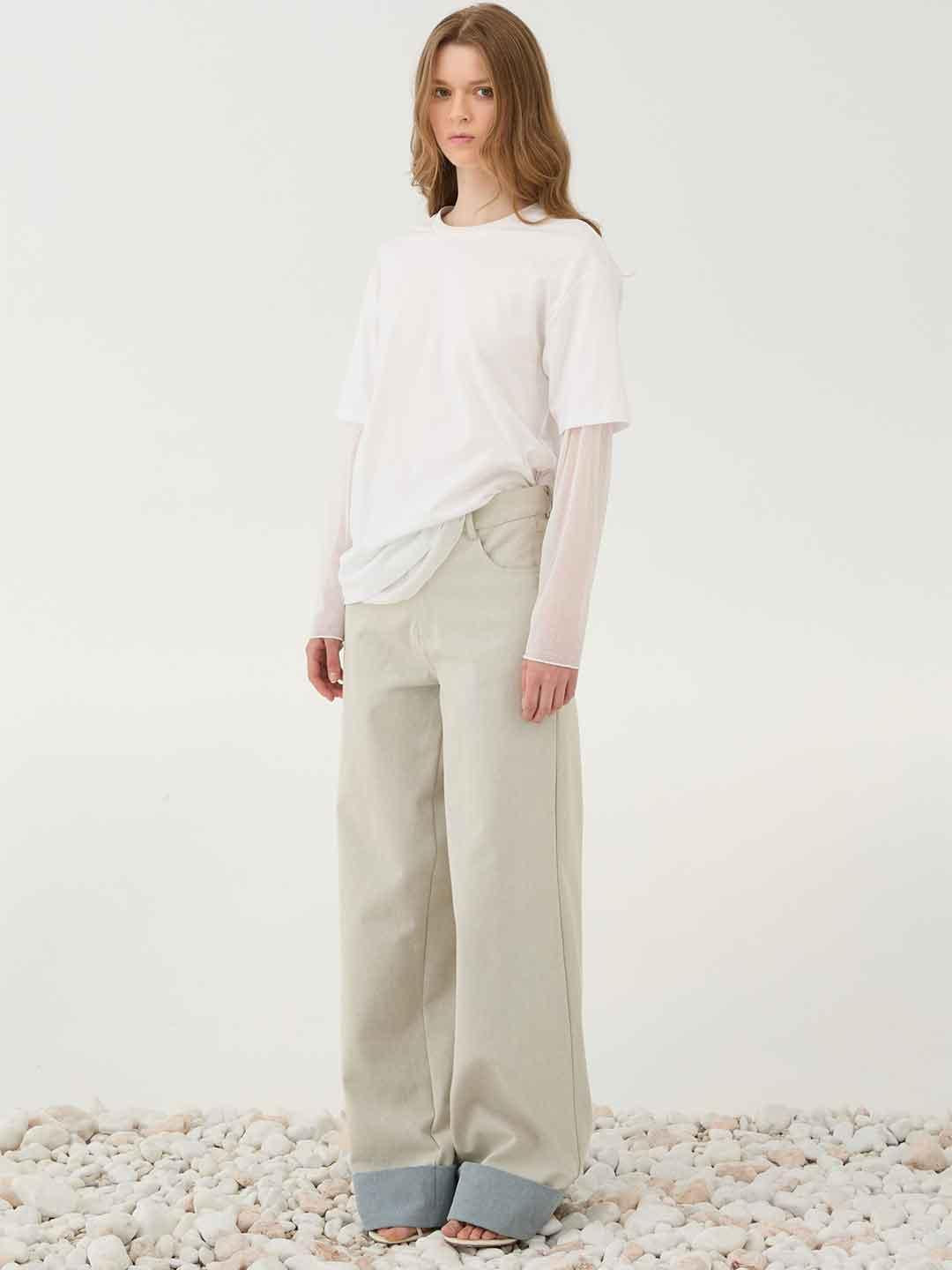 Eleh jeans panna con risvolto