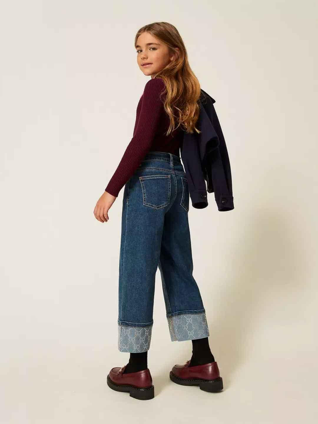 Twinset jeans kids con piegone e strass