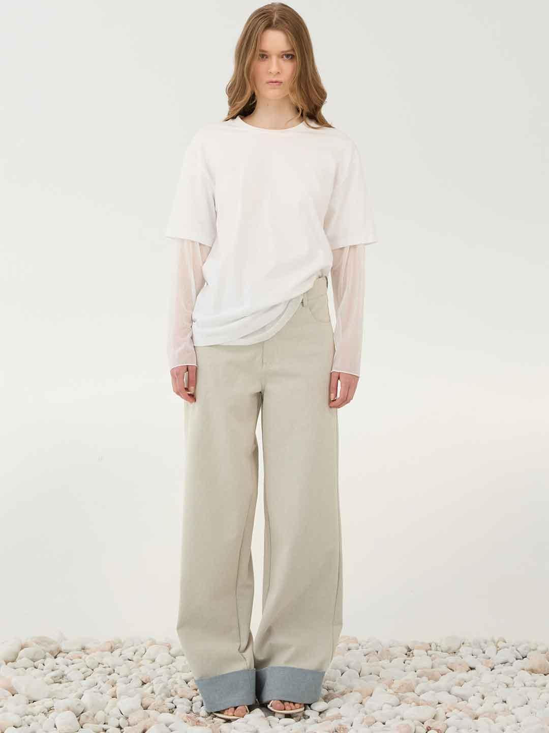 Eleh jeans panna con risvolto