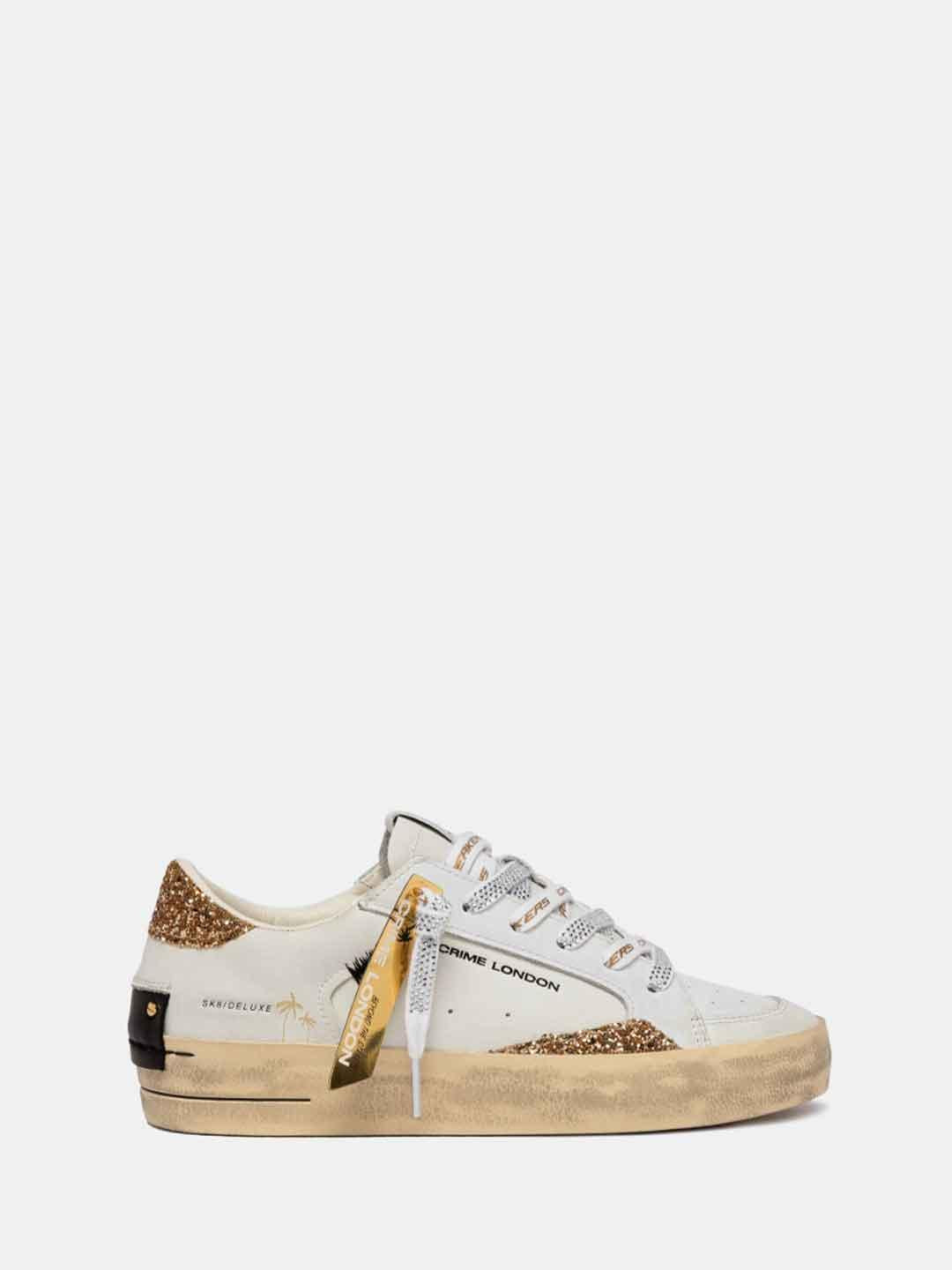 Crime Sk8 Deluxe sneakers bianco con glitter oro