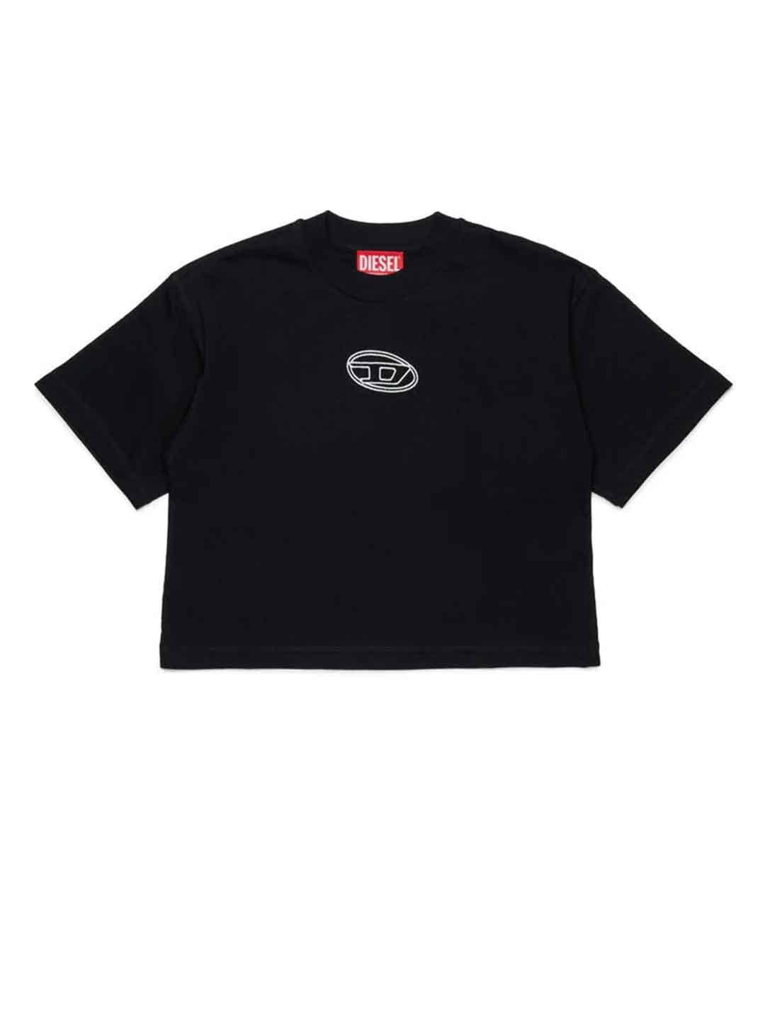 Diesel Tixan t-shirt nero crop con logo centrale