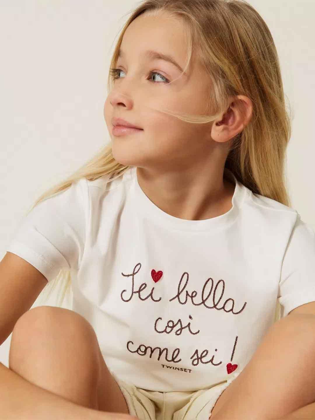 Twinset t-shirt kids bianco con ricamo