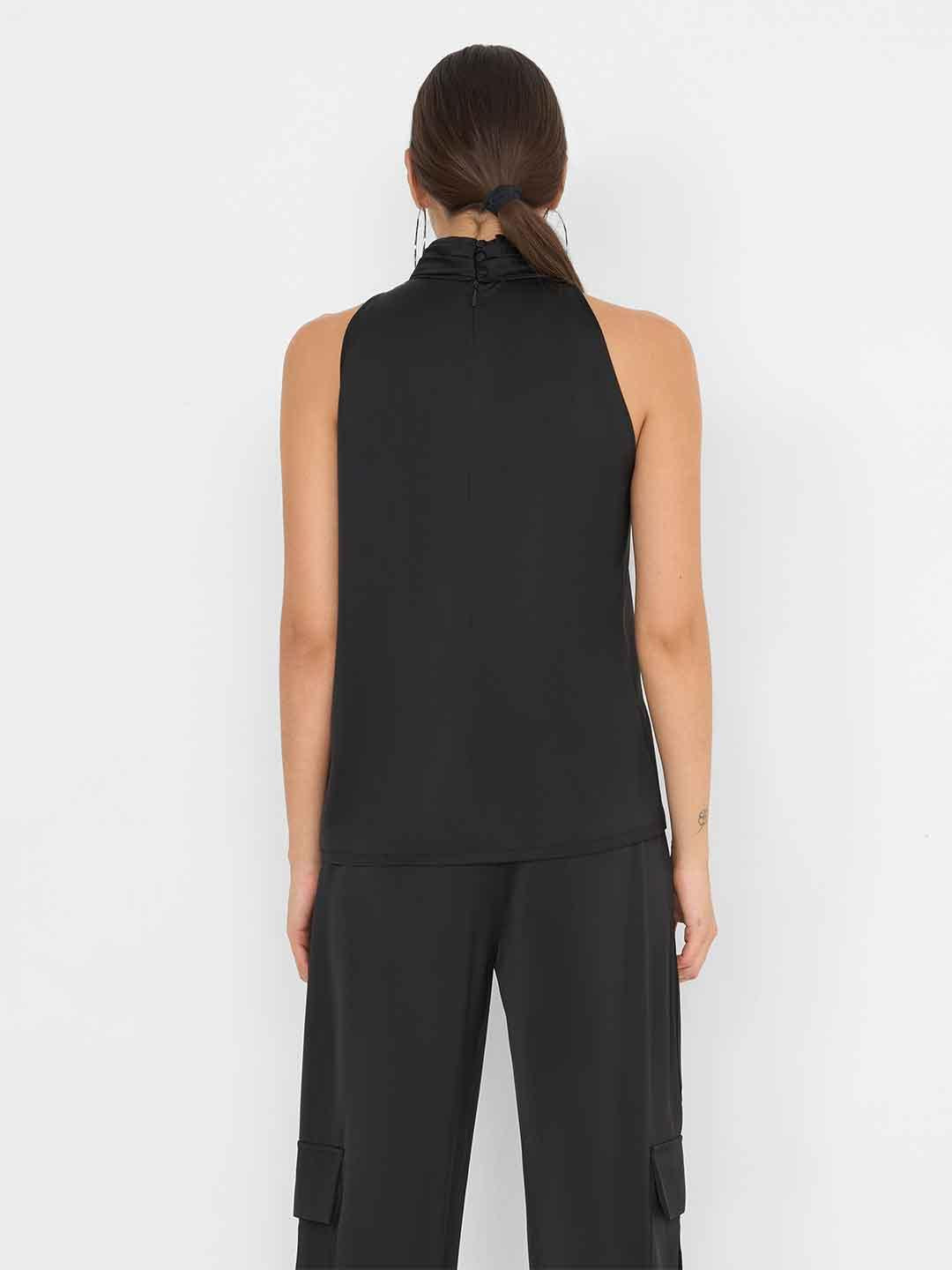 Silence top nero in raso