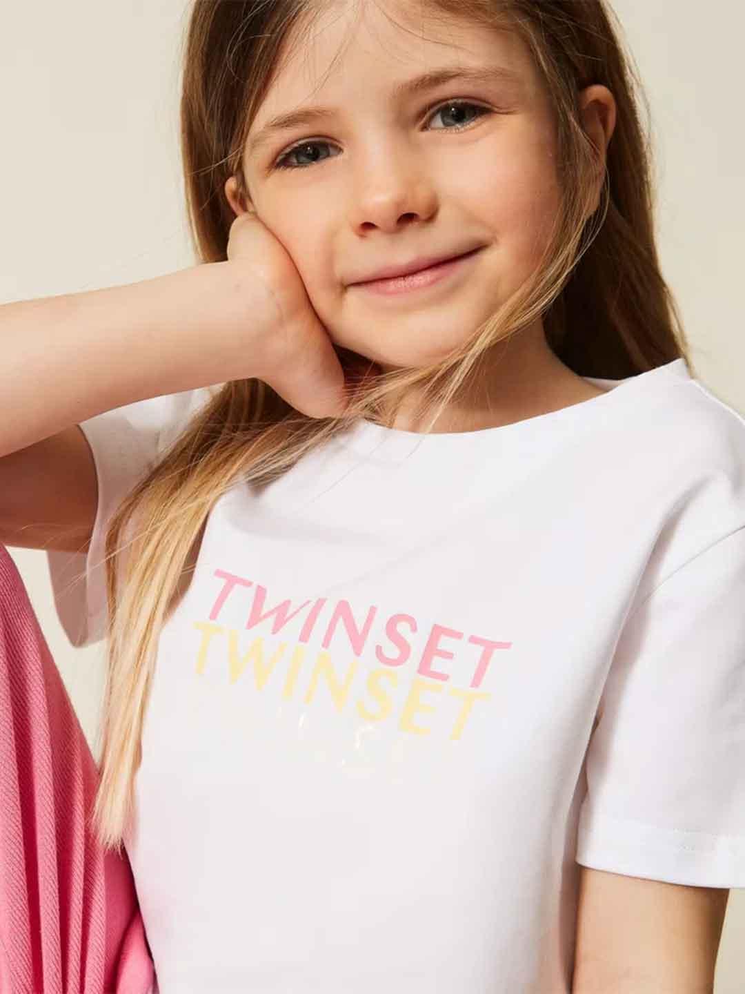 Twinset t-shirt kids bianco con logo multicolor
