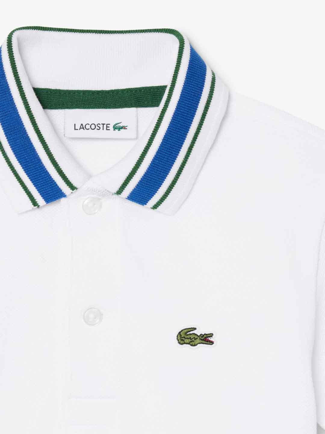 Lacoste t-shirt kids bianco con colletto blu