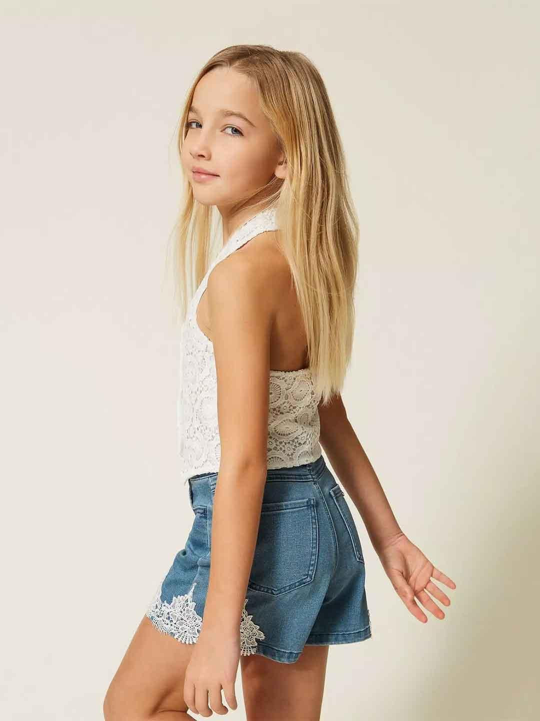 Twinset shorts kids in jeans con pizzo
