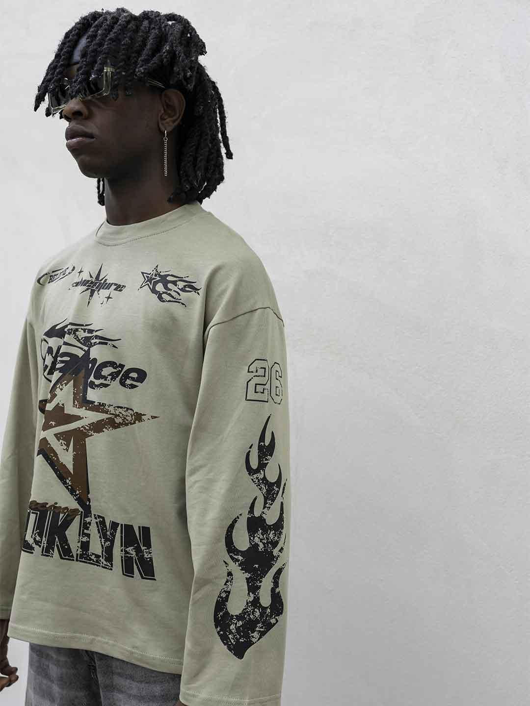 Present Day t-shirt verde grafica Brooklyn