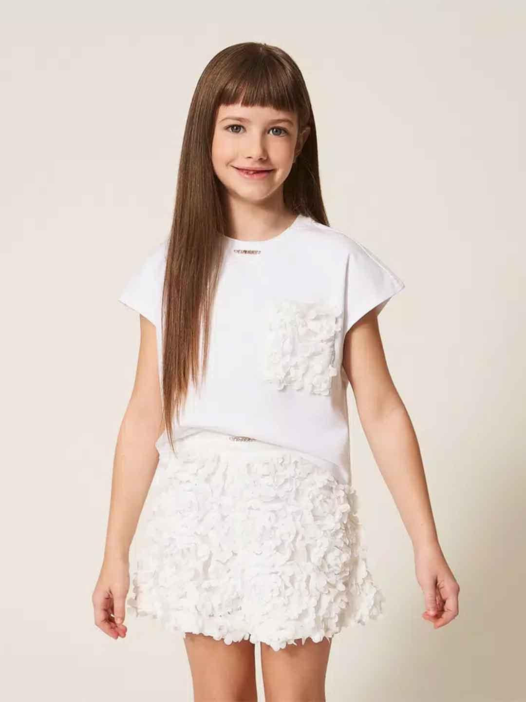 Twinset t-shirt kids bianco taschino con rose