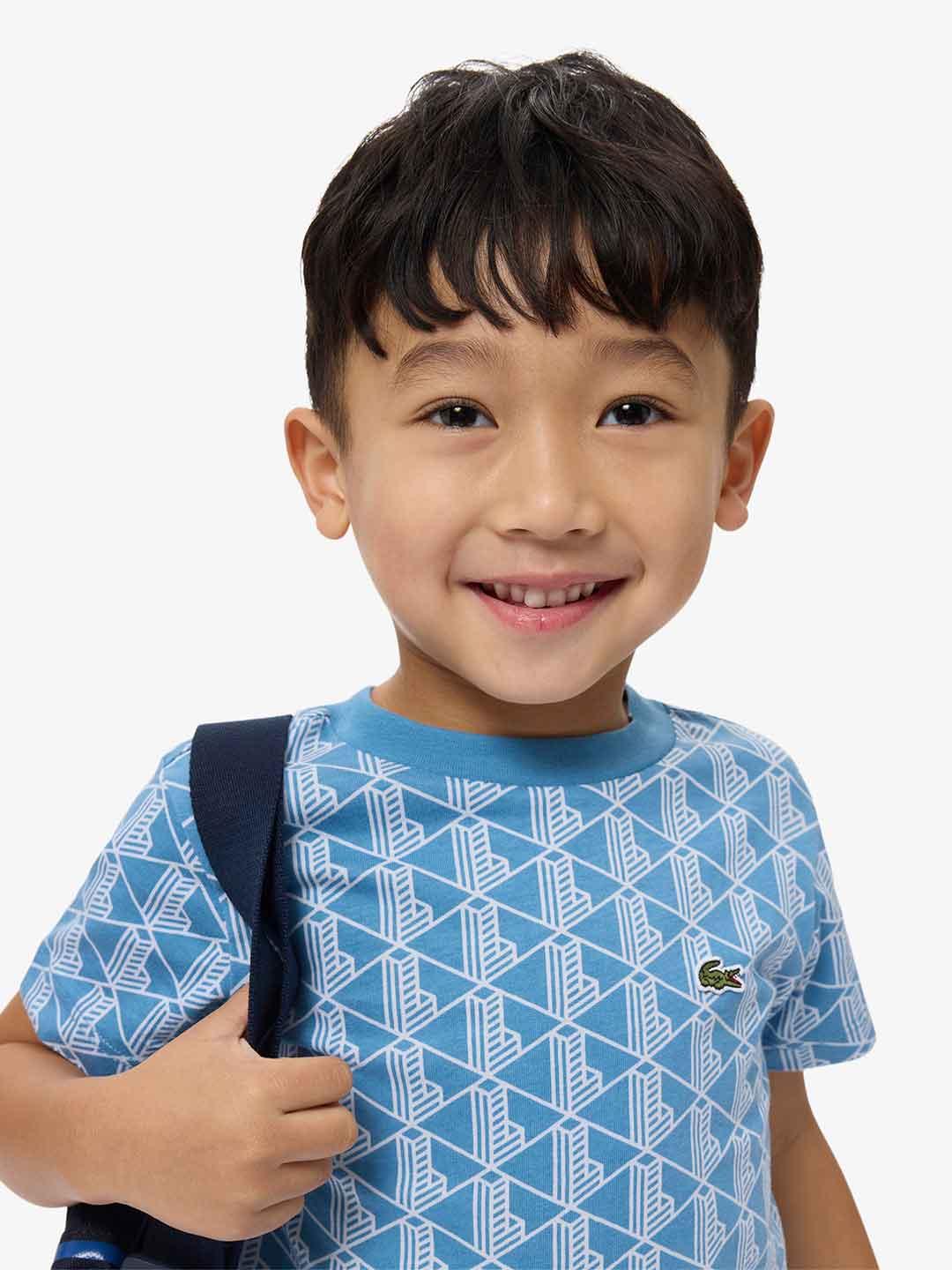 Lacoste t-shirt kids celeste multilogo