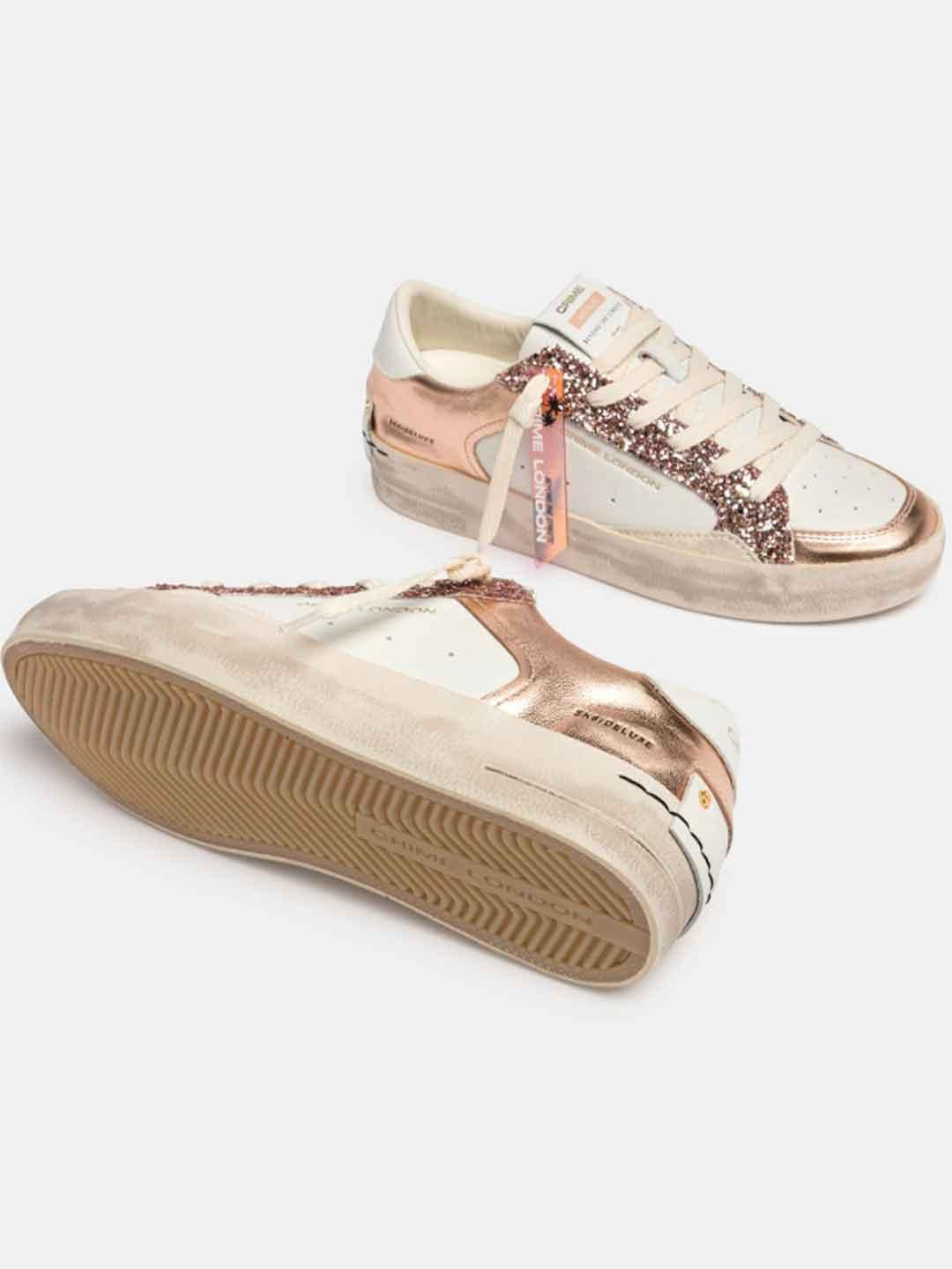 Crime Sk8 Deluxe sneakers bianco con glitter oro rosa