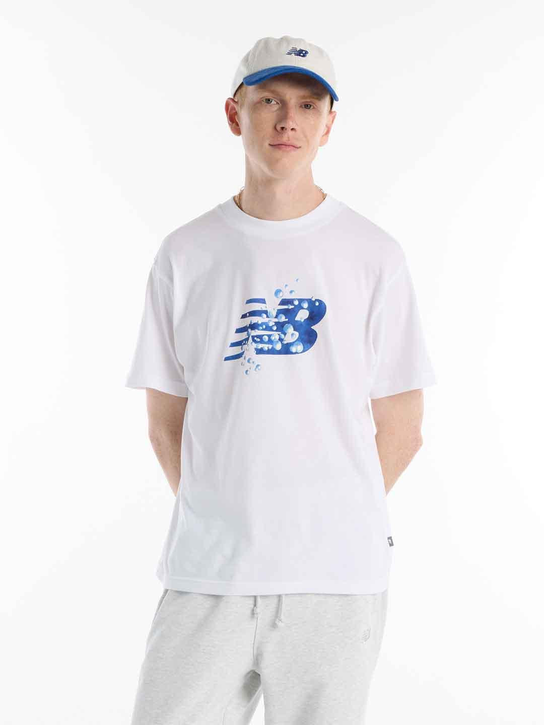 New Balance t-shirt bianco con logo blu