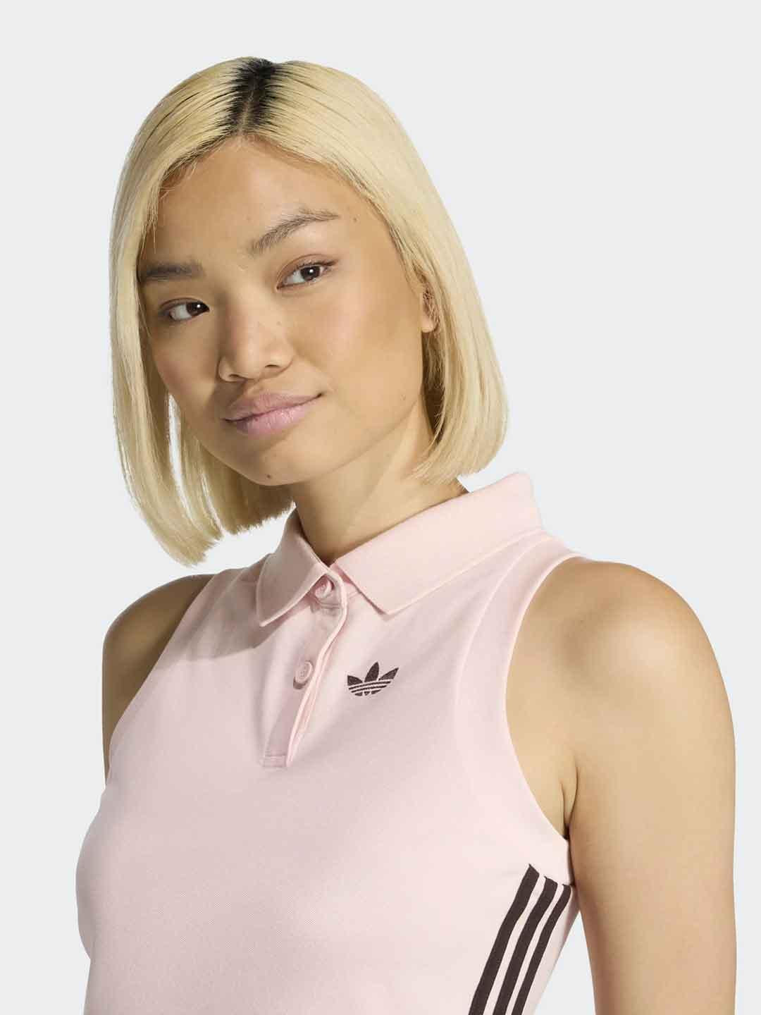Adidas polo rosa con bande nere