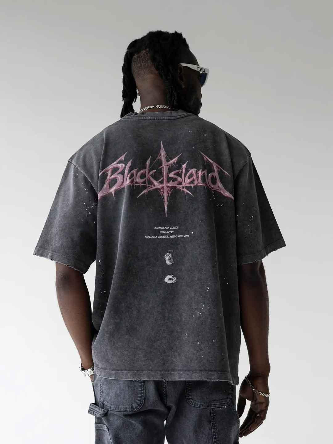 Black Island t-shirt grigio con logo rosa