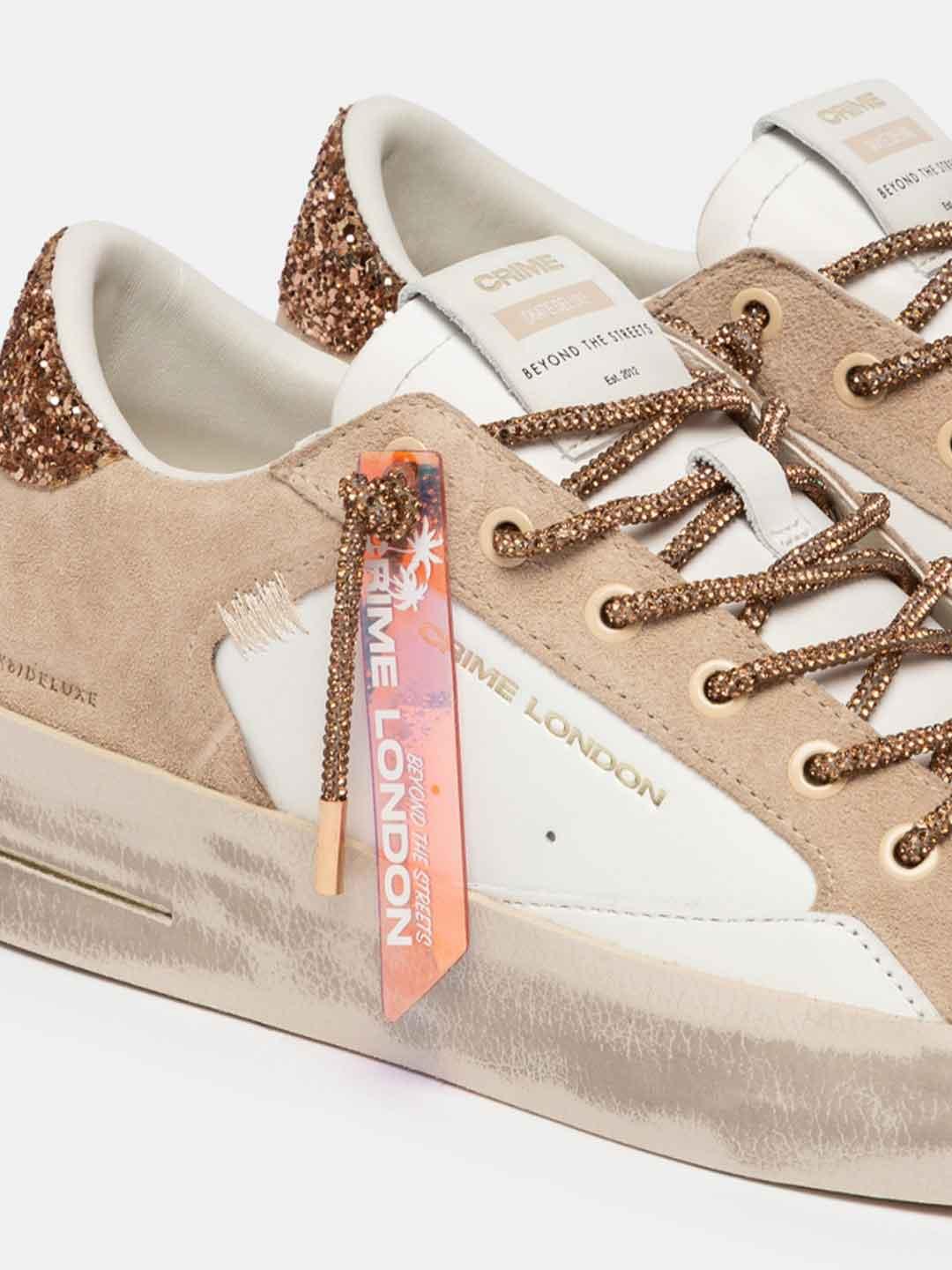 Crime Sk8 Deluxe Wedge sneakers bianco con lacci in strass