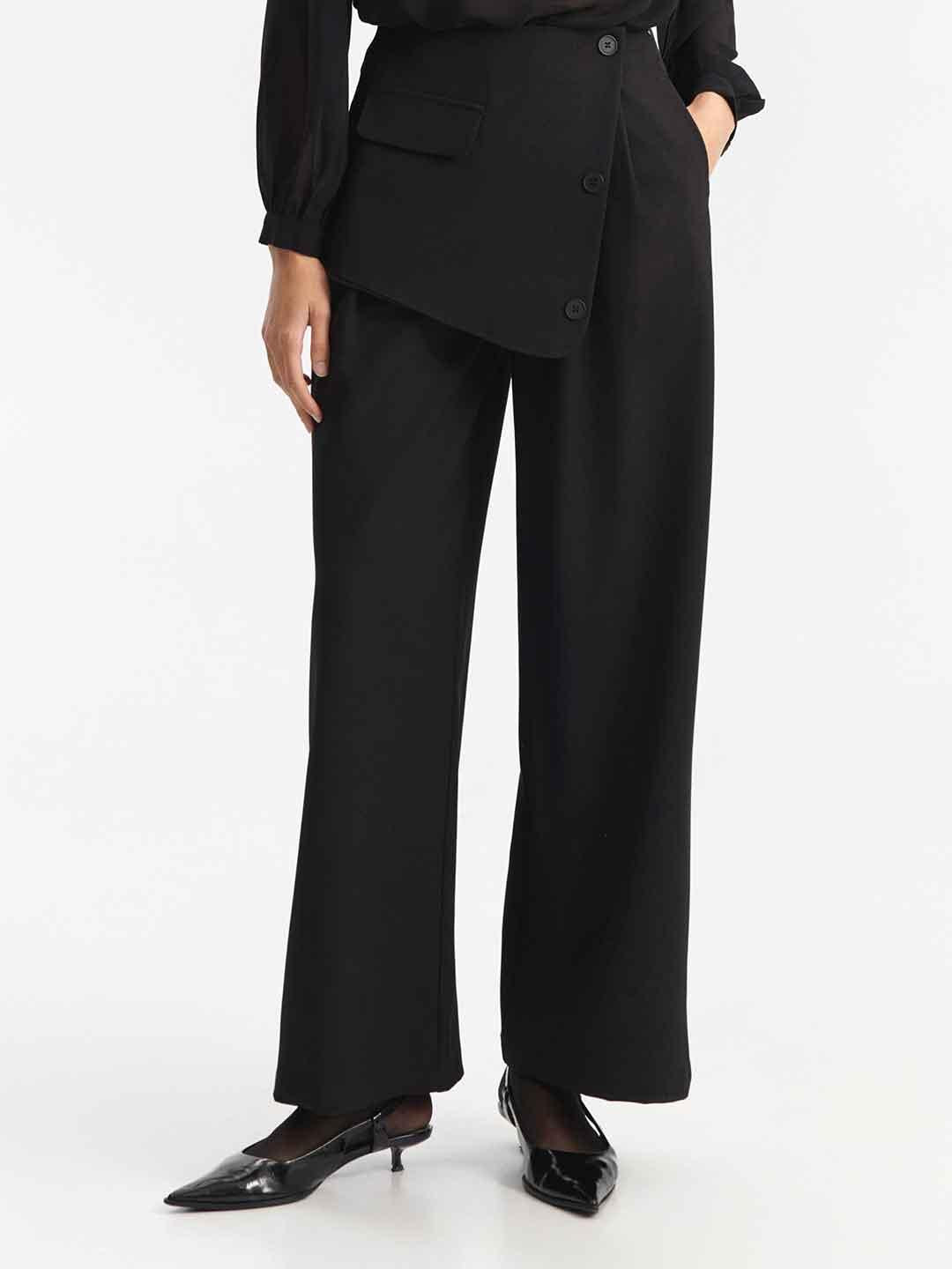 Eleh pantalone nero con tessuto sovrapposto