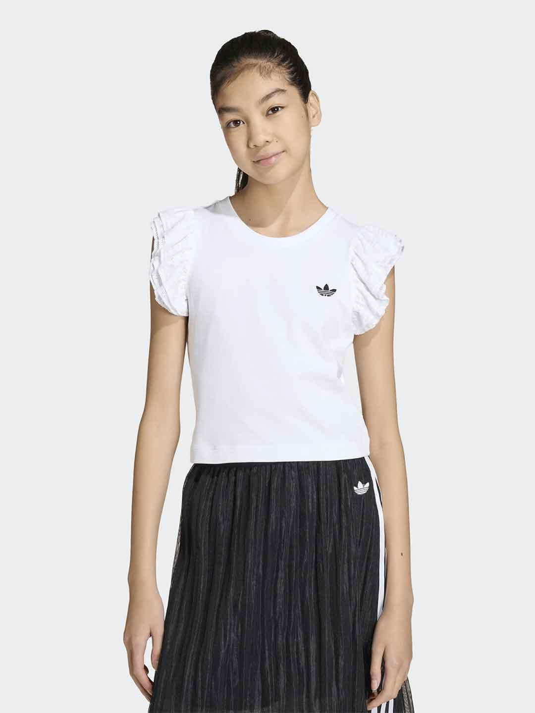 Adidas t-shirt kids bianco con volant in pizzo