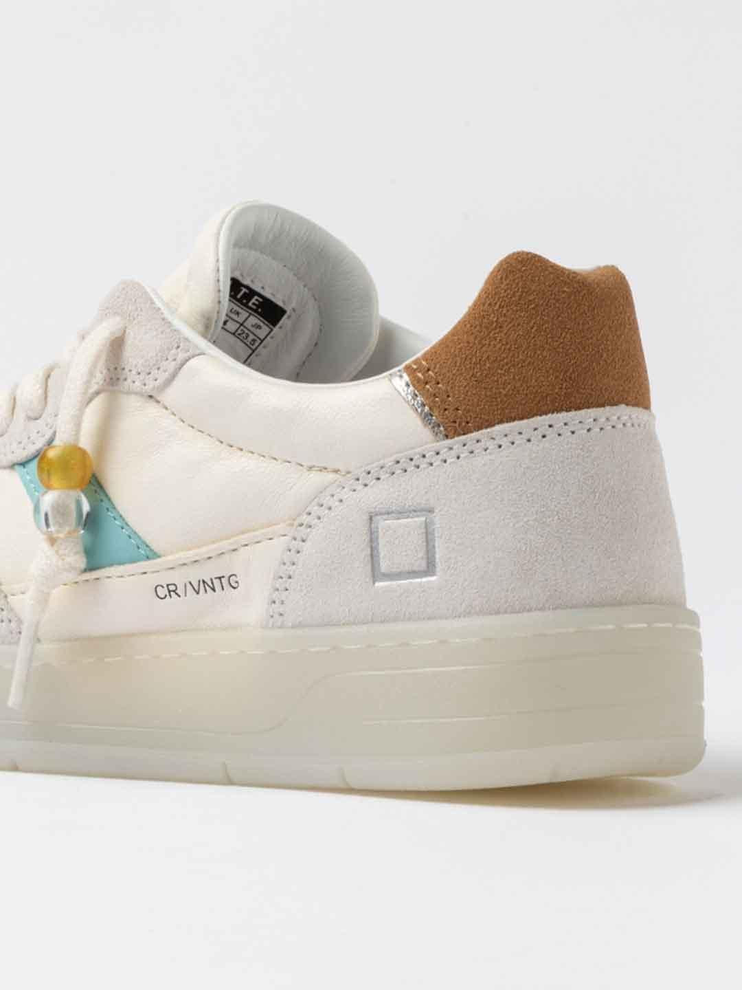 D.A.T.E. Court 2.0 Vintage sneakers bianco con tab cuoio