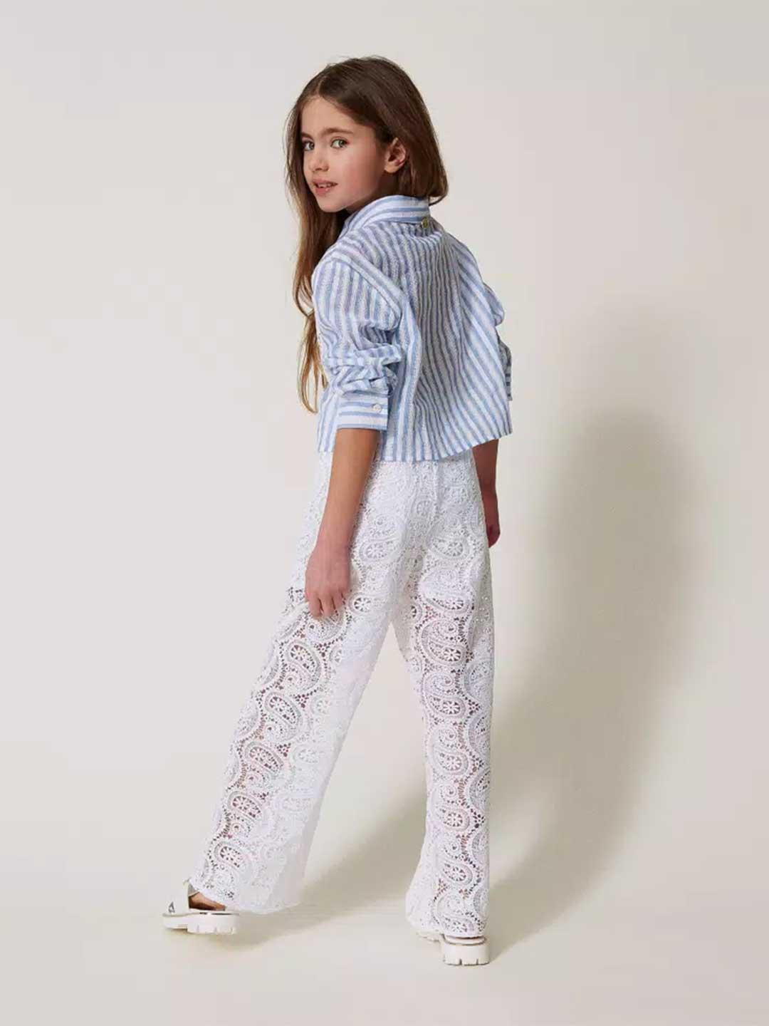 Twinset pantaloni kids bianco in pizzo