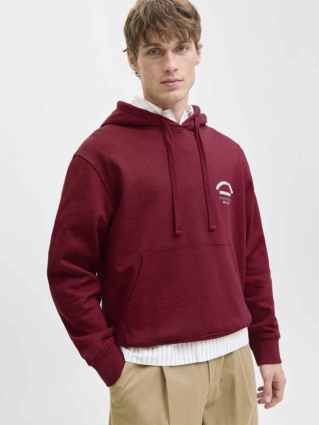 Jack & Jones felpa bordeaux con cappuccio