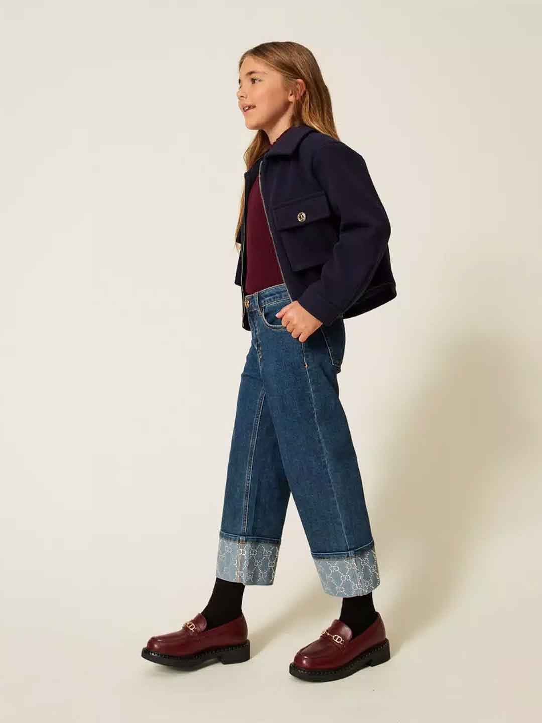 Twinset jeans kids con piegone e strass