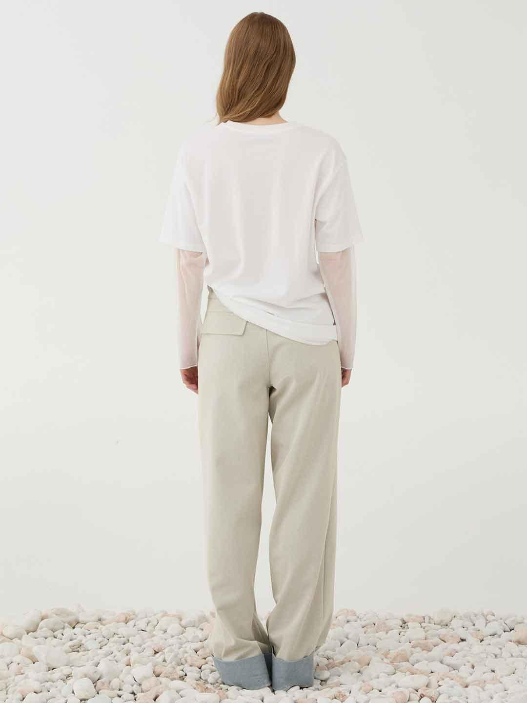 Eleh jeans panna con risvolto