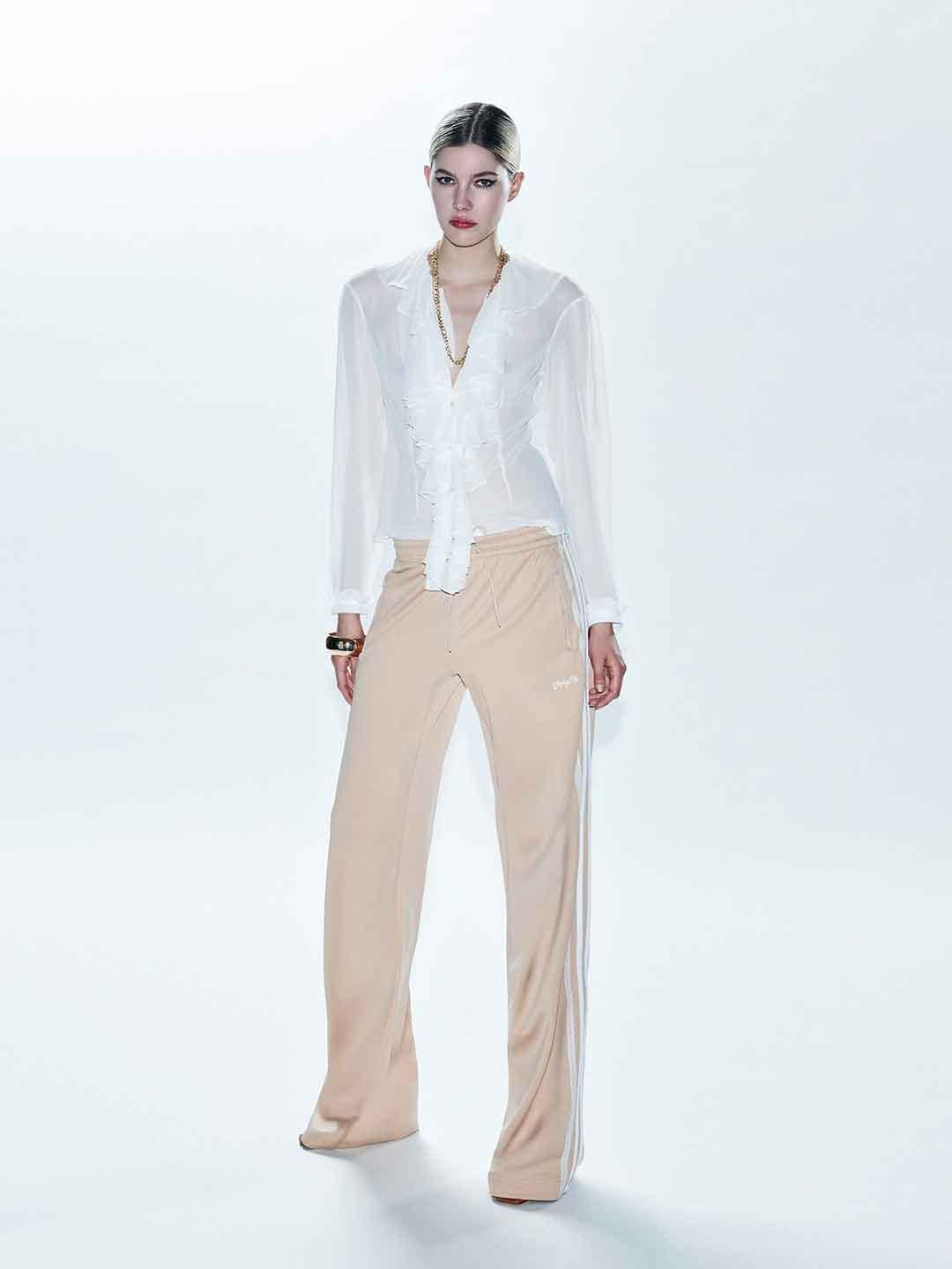 Aniye By Sandy pantalone beige con bande in pizzo