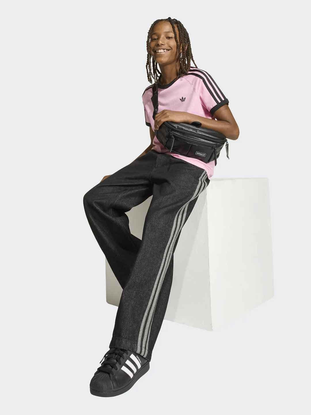 Adidas t-shirt kids rosa con bande nere