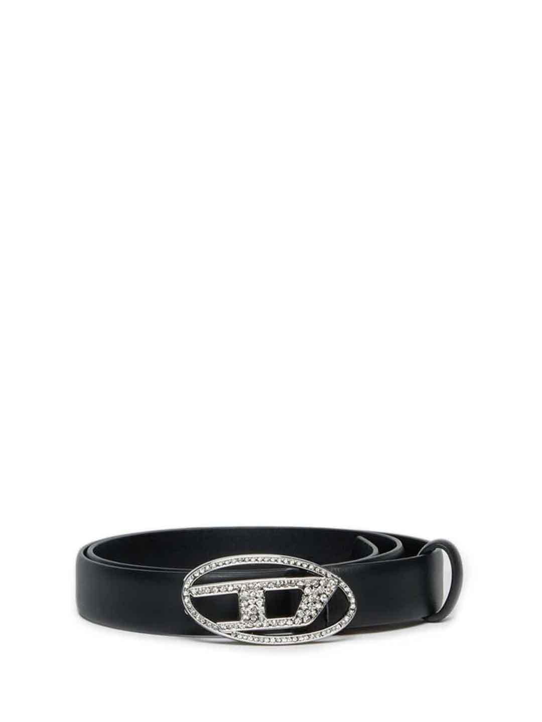 Diesel cintura nero in pelle con strass