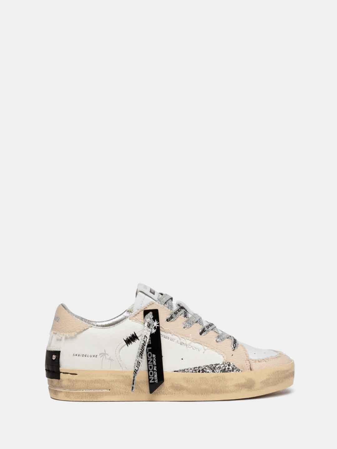 Crime SK8 Deluxe sneakers bianco con lacci argento