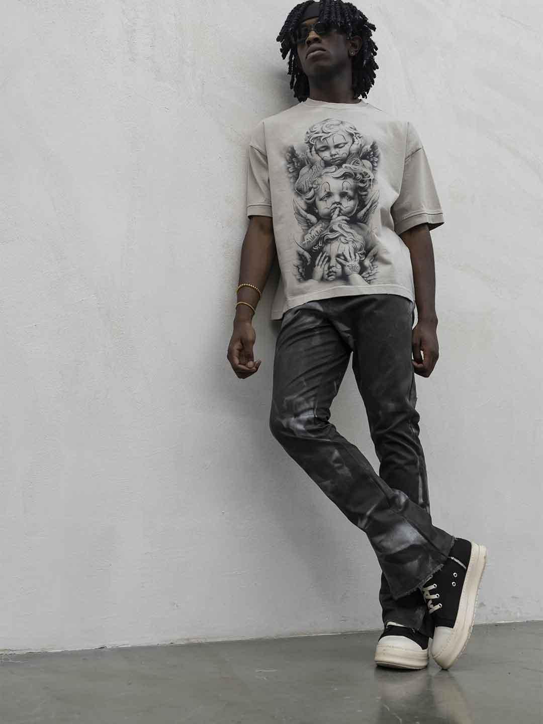 Present Day t-shirt beige con angeli
