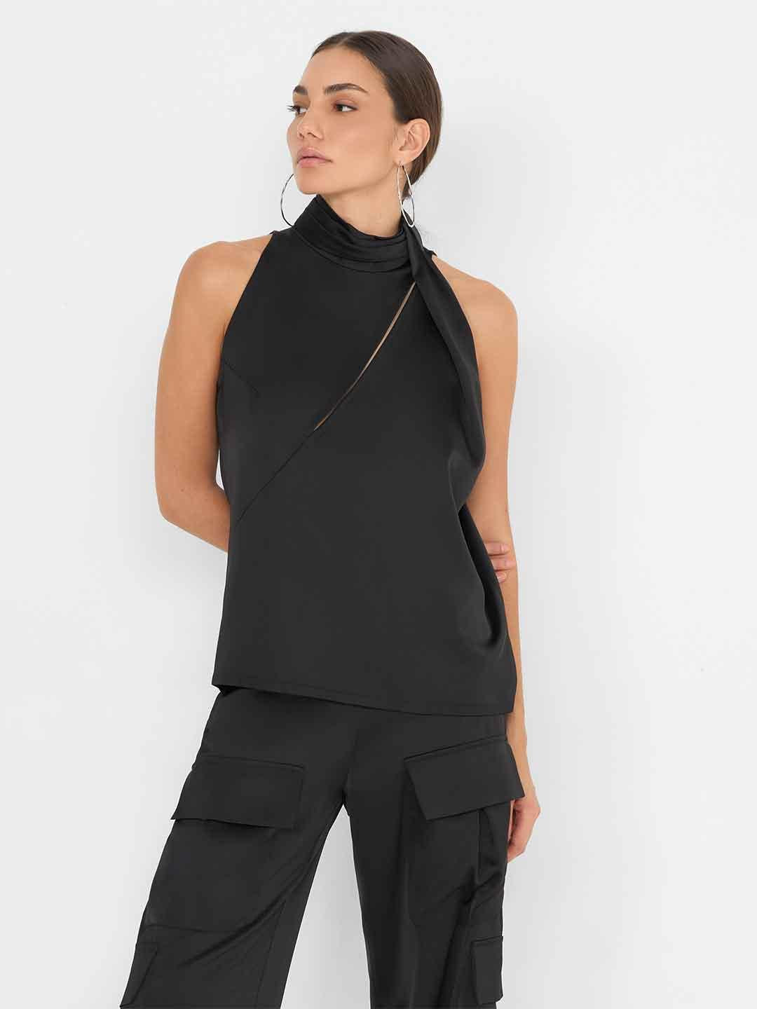 Silence top nero in raso