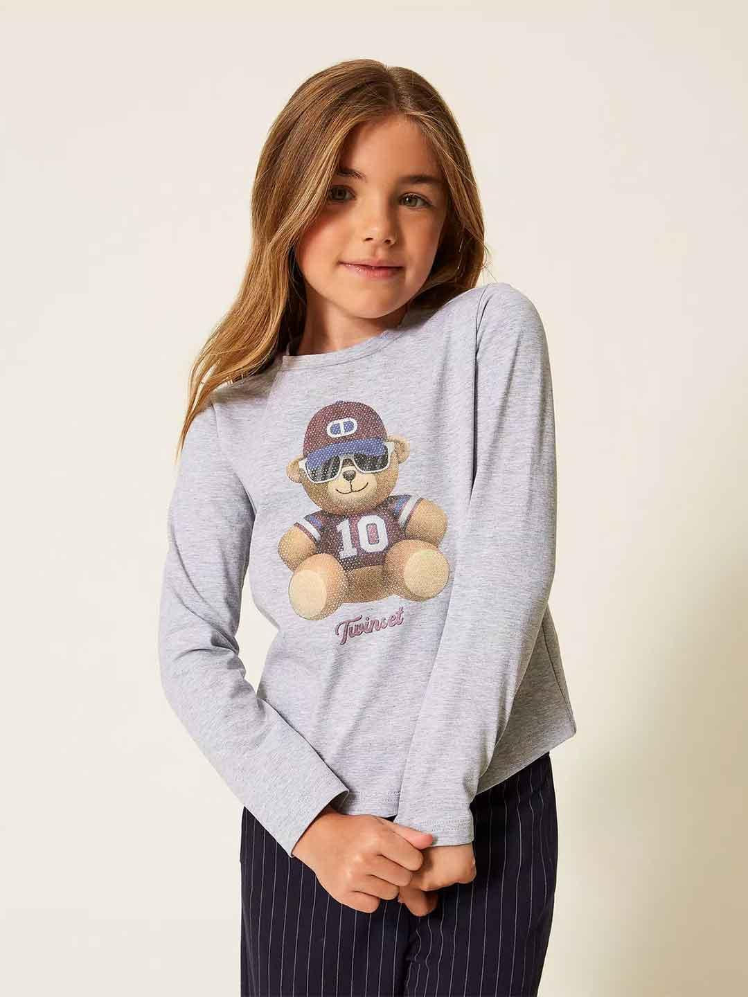 Twinset t-shirt kids grigio con stampa teddy