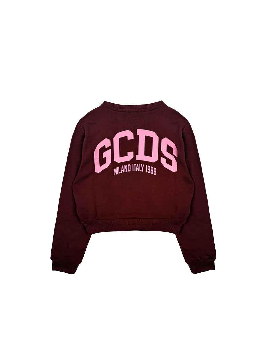 GCDS felpa kids bordeaux girocollo crop