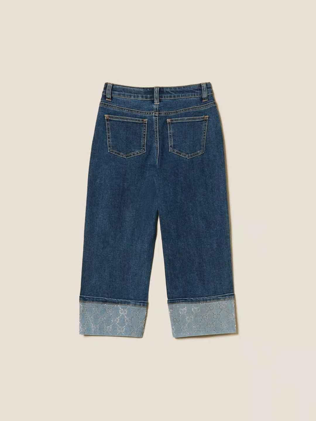 Twinset jeans kids con piegone e strass