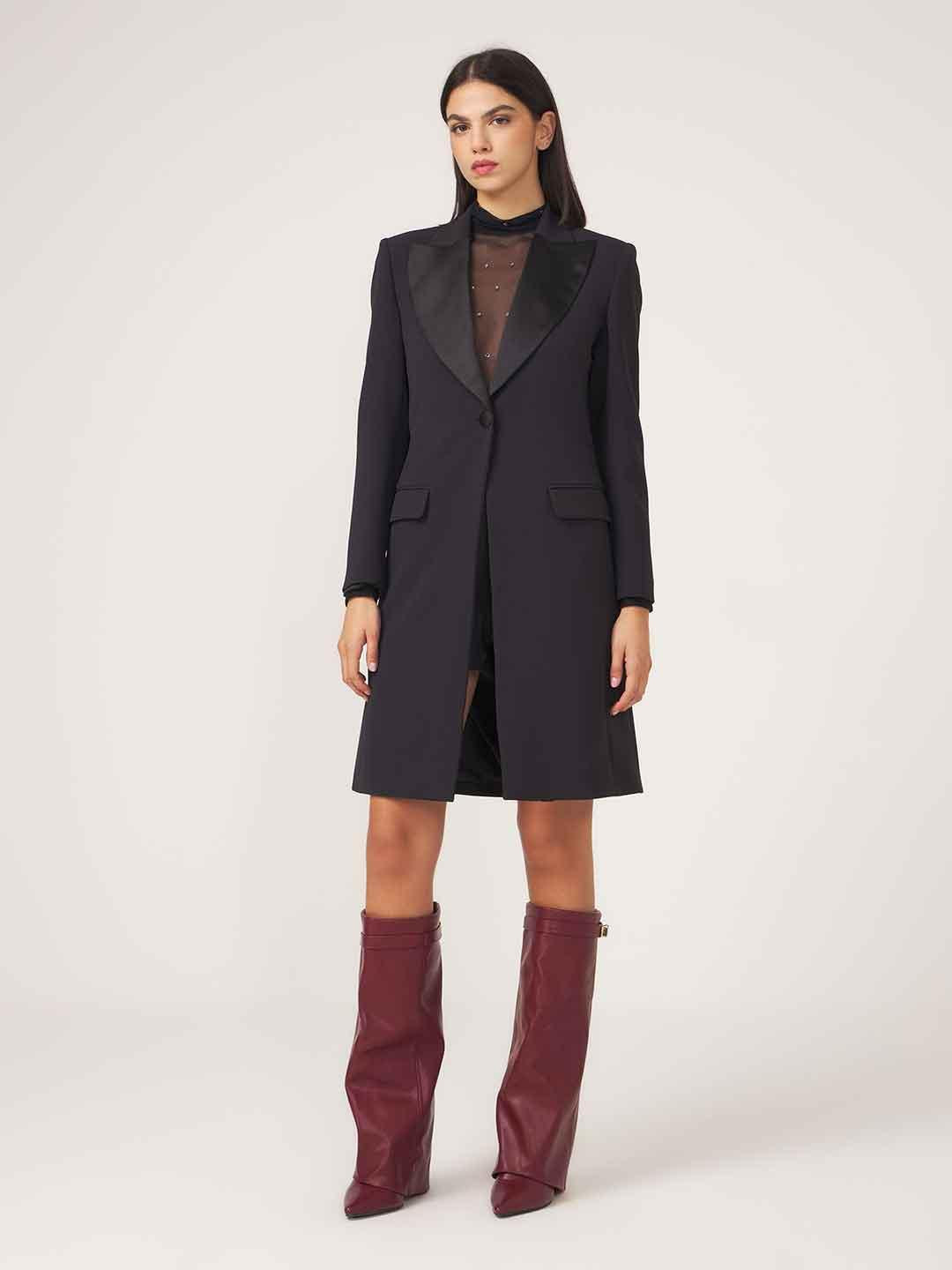 Silence Crepe cappotto nero lungo