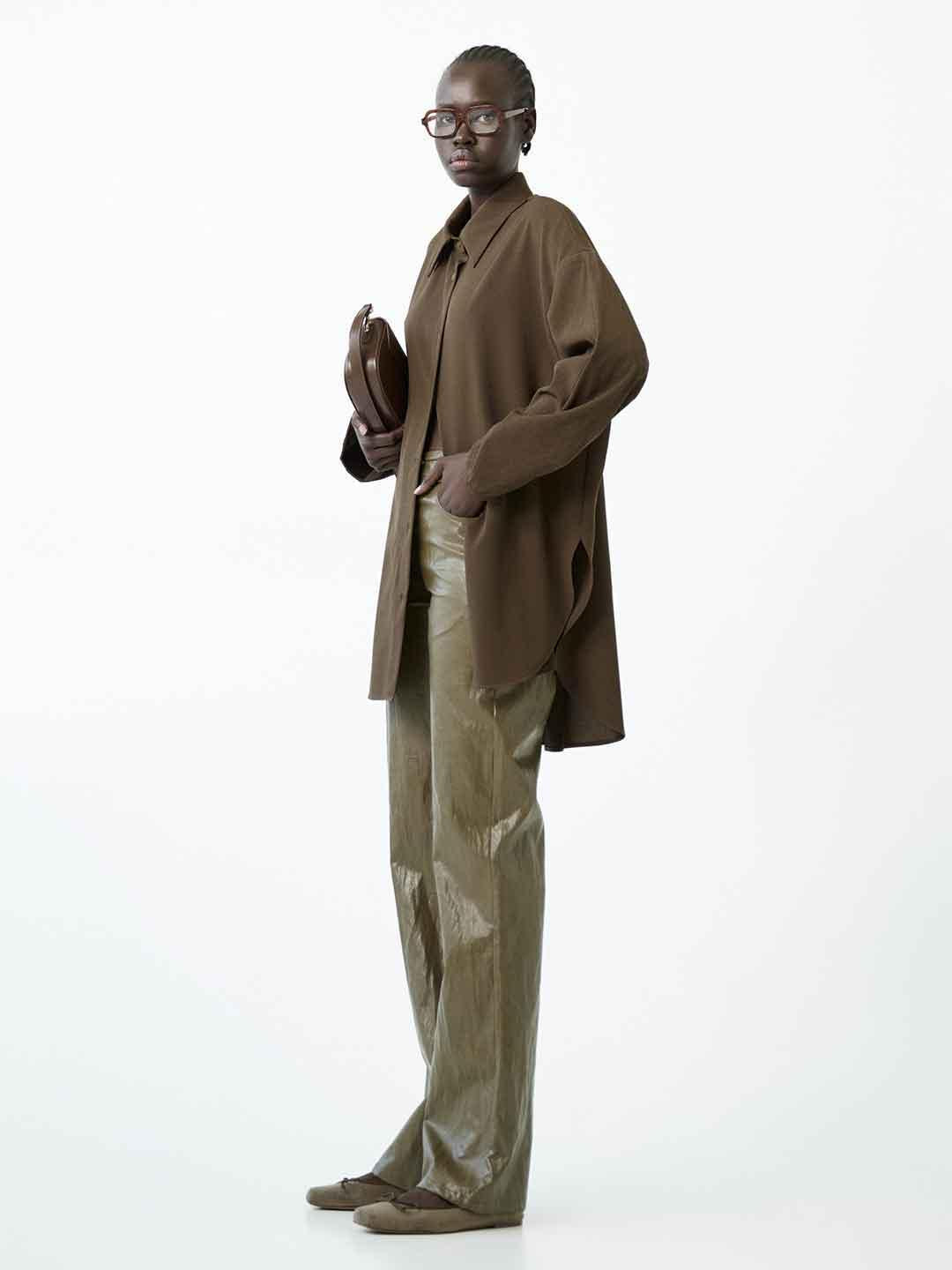 Eleh pantalone marrone in pelle
