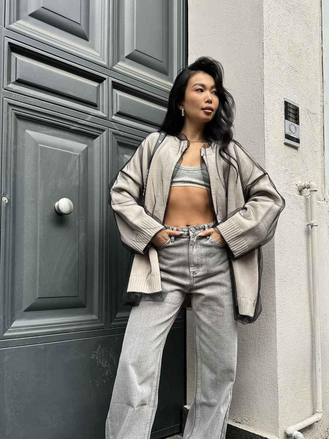 Tensione In cardigan panna con tulle
