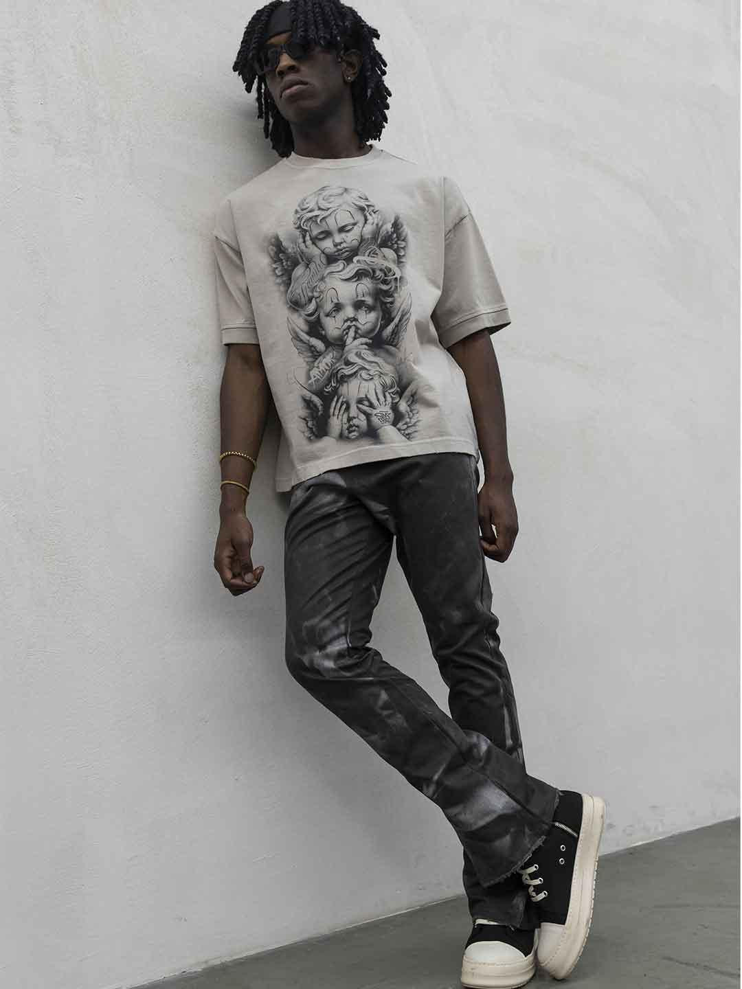 Present Day t-shirt beige con angeli