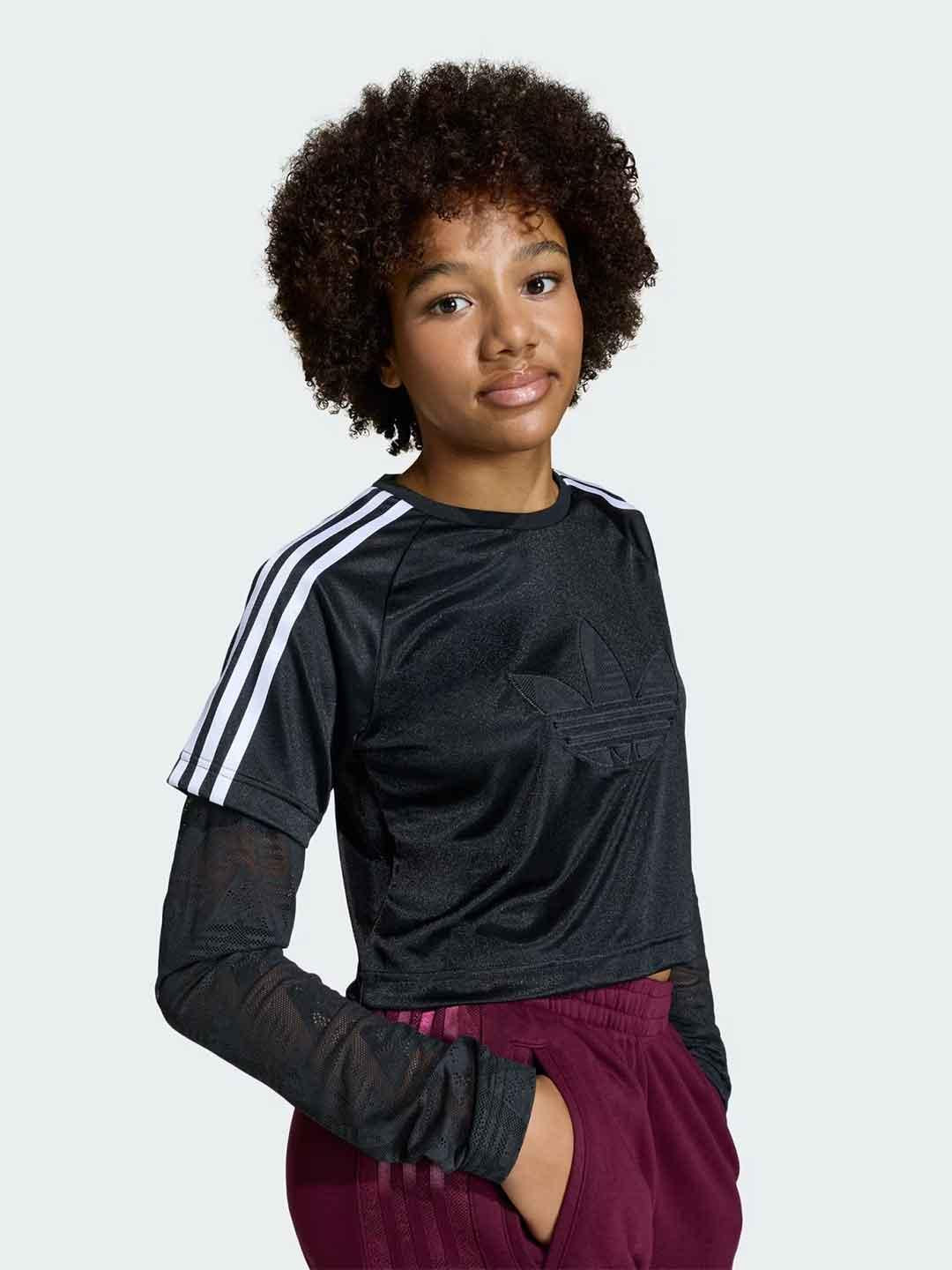 Adidas t-shirt nero maniche in pizzo