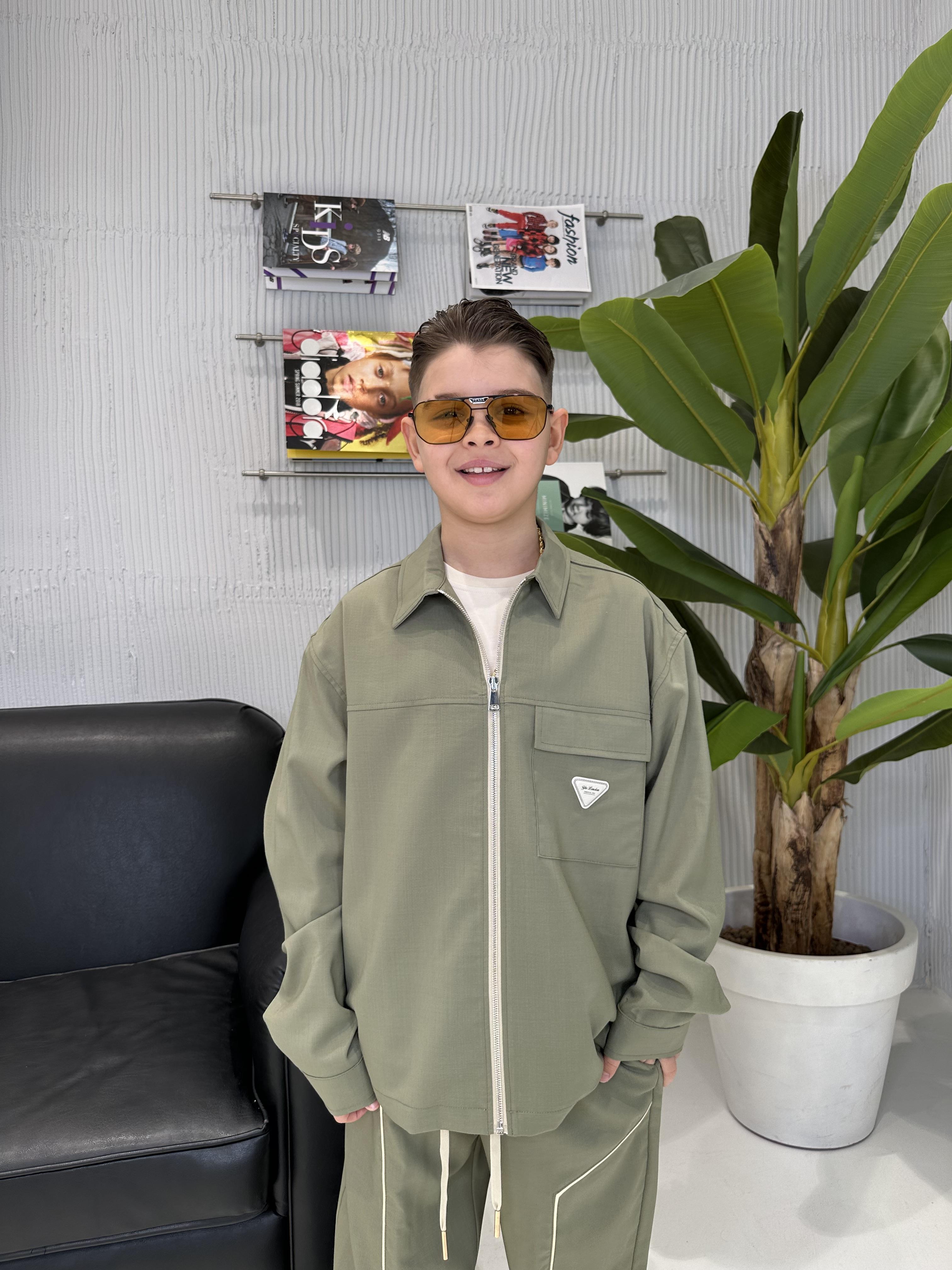 Yes London camicia kids verde con zip