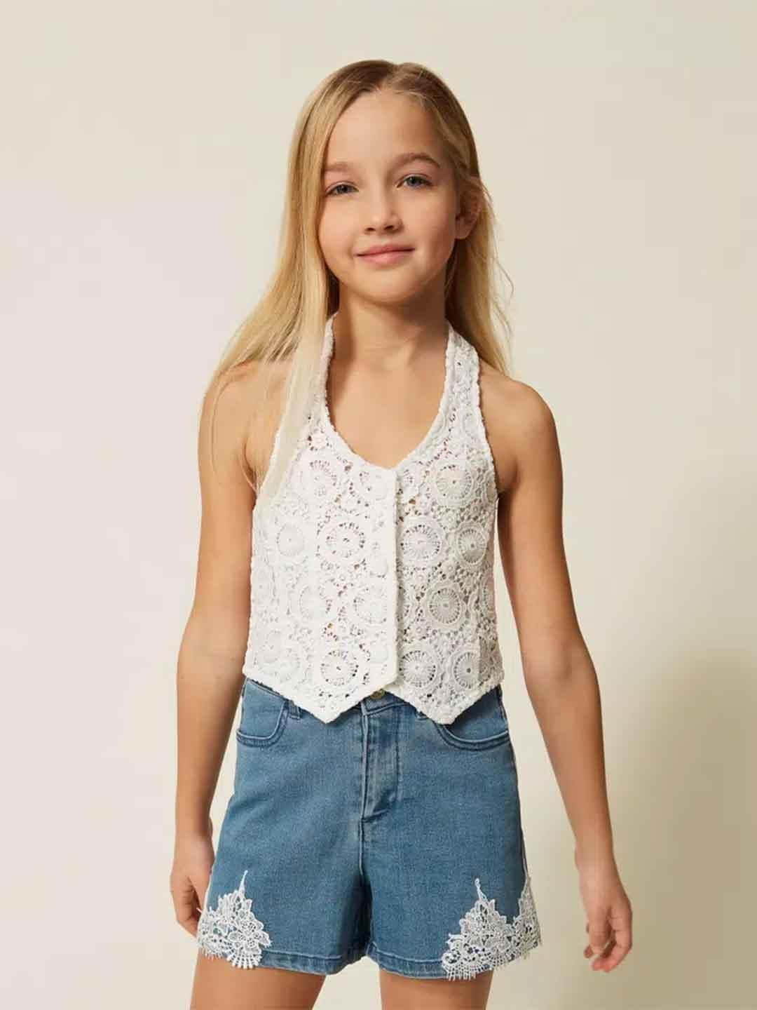 Twinset shorts kids in jeans con pizzo